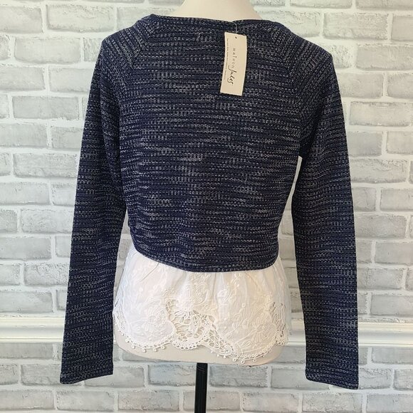 Maison Jules Knit Sweater Eyelet Lace Ruffle Trim NEW Sm Blue Romantic Cottage - Picture 3 of 8